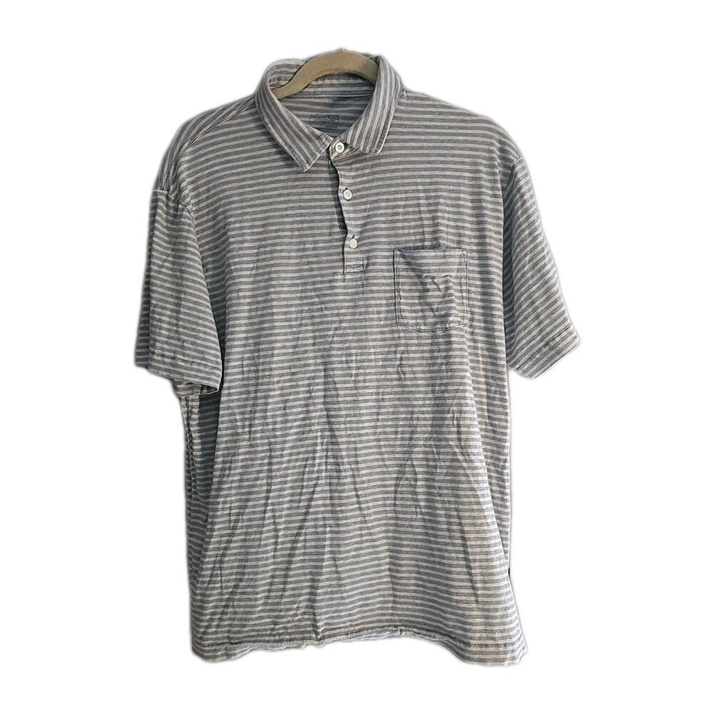 Patagonia Blue Gray Striped Pocket Short Sleeve Polo Short Men's Size Large